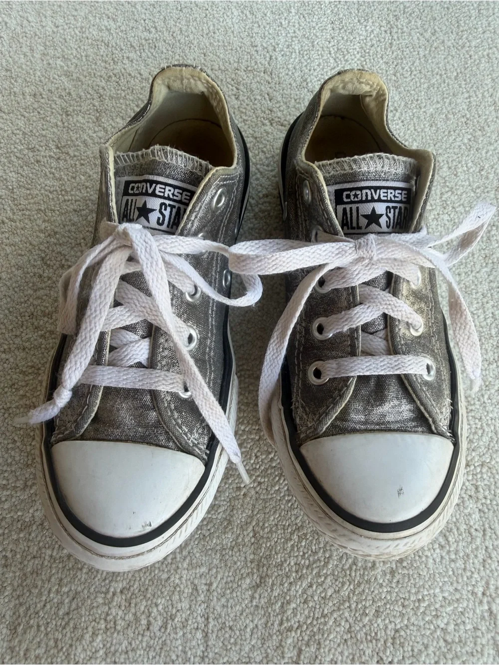 Converse Chuck Taylors Kids Metallic Silver Low Top Sneakers 12.5